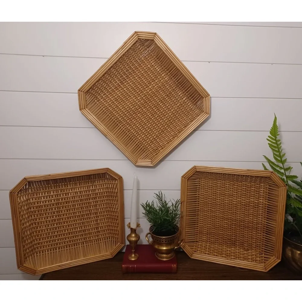 Boho woven bambo/ wicker wall hangings / trays set of 3